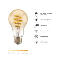Smart lampa, WiFi, Hombli Smart Bulb Amber A60, E27, LED, CCT, 5,5W, Dimbar, Retro Filament, med retrofilament