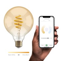 Smart lampa, WiFi, Hombli Smart Bulb Amber G95, E27, LED, CCT, 5,5W, Dimbar, Retro Filament, med retrofilament