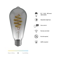 Smart lampa, WiFi, Hombli Smart Bulb Smokey ST64, E27, LED, CCT, 5,5W, Dimbar, Retro Filament, med retrofilament