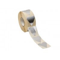 Stickers / Klistermärken på rulle, Hjärtan, Silver, 40x47mm, 1000 etiketter/rulle