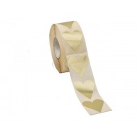 Stickers / Klistermärken på rulle, Hjärtan, Guld, 40x47mm, 1000 etiketter/rulle