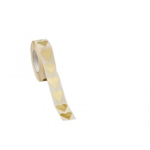 Stickers / Klistermärken på rulle, Hjärtan, Guld, 20x23mm, 1000 etiketter/rulle