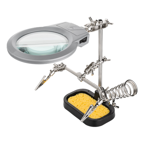 Lödstativ med förstoringsglas och hållare, goobay, silver/svart Lödstativ med förstoringsglas och hållare, goobay, silver/svart