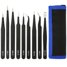 Pincetter för reparationer av flera ändamål, Pincettsats, 9 delar, ESD-9, svart