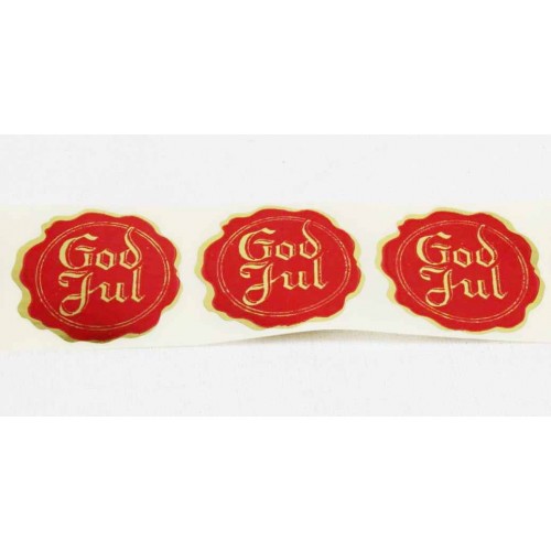 Dekorationsetiketter Julsigill "God Jul", röd/guld, 48mm 25/fp