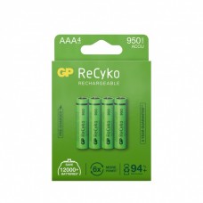 Laddningsbara batterier GP ReCyko 950 NiMH, AAA, 1,2 Volt, 950mAh, 4/fp (10% återvunnet)