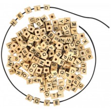 Träpärlor, Bokstavspärlor ABC, A-Ö (ÜÆØ), fyrkantiga (6-kantiga), 7x7mm, 300 pärlor/fp