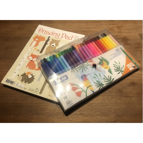 Ritset: Barnset med 50 tuschpennor + Ritblock A4, 150 ark