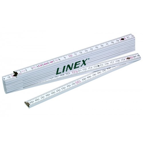 Centimeterstock  (ej tum), Linex, i trä, med gradmarkering (vinkel), 2 meter, Vit