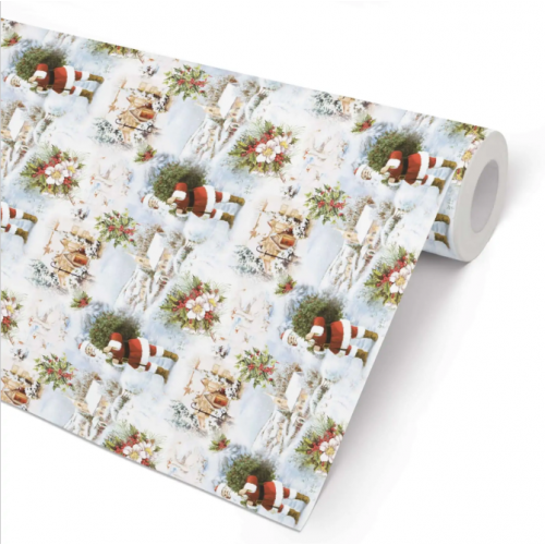 Julpapper/Julklappspapper 57cm x 154m, 80g, White Christmas (jultomte), 7 kg, 154 m/rulle