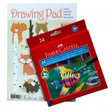 Färgpennor, set: Barnset, presentset, med 24 akvarellpennor + Ritblock A4, 150 ark