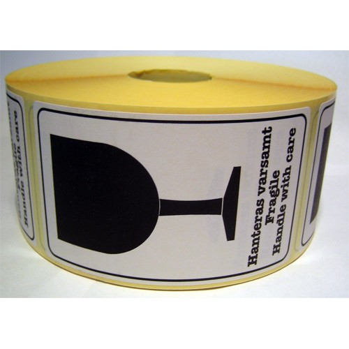 Emballageetiketter  "Hanteras varsamt/Fragile/Handle with care" 1000st/rulle