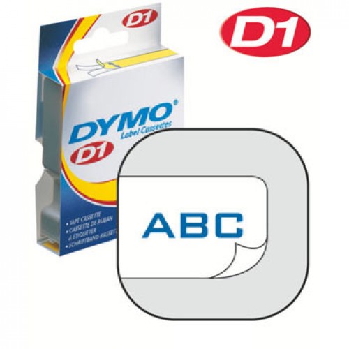 Märkband Dymo D1 9mm x 7meter Blå text / Vit tejp