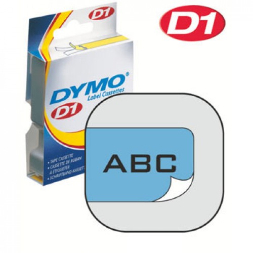 Märkband Dymo D1 9mm x 7meter Svart text / Blå tejp