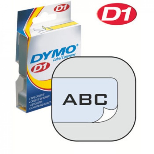 Märkband Dymo D1 12mm x 7meter Svart text / Klar tejp