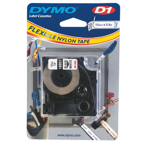 Märkband Dymo D1 Flexible Nylon tape 12mm x 3,5m Svart/Vit