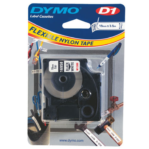 Märkband Dymo D1 Flexible Nylon tape 19mm x 3,5m Svart/Vit