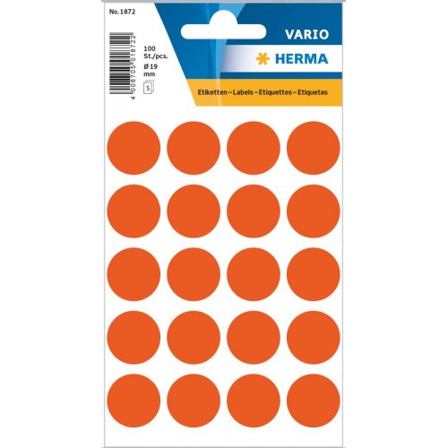 Märketikett Herma Vario 1872 Ø 19mm permanent Röd 100/fp Märketikett Herma Vario 1872 Ø 19mm permanent Röd 100/fp