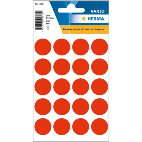 Märketikett Herma Vario 1876 Ø 19mm permanent Lysröd 100/fp