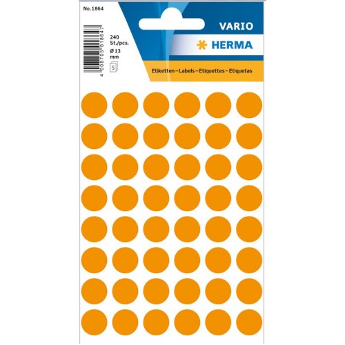 Märketikett Herma Vario 1864 Ø 13mm permanent Lysorange 240/fp Märketikett Herma Vario 1864 Ø 13mm permanent Lysorange 240/fp