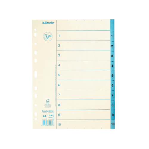 Pärmregister papper Jopa A4, 1-10 tryckta flikar 10/fp