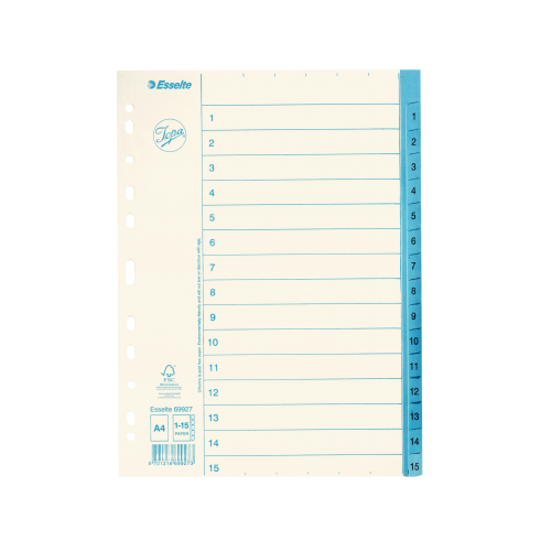 Pärmregister papper Jopa A4, 1-15 tryckta flikar 10/fp