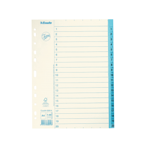 Pärmregister papper Jopa A4, 1-20 tryckta flikar 10/fp