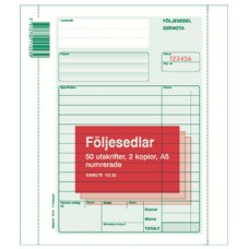 Blankett Följesedlar A5 m kopia numrerad (112 23) 3x50 blad 5/fp