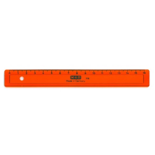 Linjal M+R, plast, 16cm cm/mm-gradering, Blandade färger 20/fp