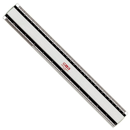 Linjal M+R, aluminium, 20cm cm/mm/tum-gradering, med antiglid 1/fp av metall/aluminium