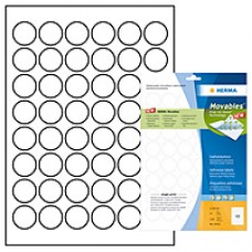 Etiketter Herma Movables 4387 (10102) A4 Ø 30mm Rund Vit avtagbara/flyttbara, 25 ark/fp (1200 st etiketter)