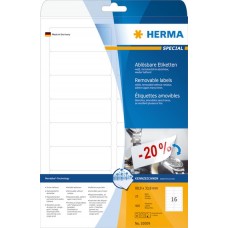 Etiketter Herma Movables 10009 A4 88,9x33,8mm Vit avtagbara/flyttbara, 25 ark/fp (400 st etiketter)
