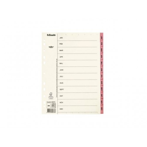 Pärmregister / Månadsregister Servo 69878 papper A4, månaderna Jan-Dec (Januari-December) Rosa 1/fp