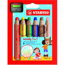 Färgpenna Stabilo Woody 3-in-1, 6 färger/fp + vässare