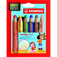 Färgpenna Stabilo Woody 3-in-1, 6 färger/fp + vässare