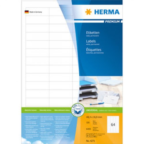 Etiketter Herma 4271 Premium A4 48,3x16,9mm Vit 100 ark/fp
