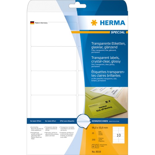 Herma Special 8018 A4 96,0x50,8mm Kristallklar 25 ark/fp