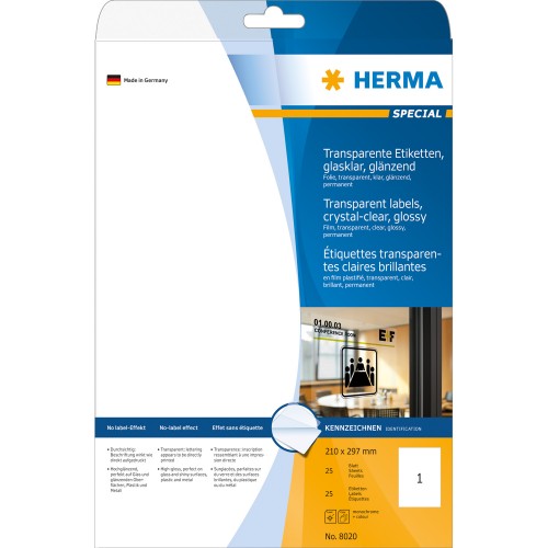Herma Special 8020 A4 210,0x297,0mm Kristallklar 25 ark/fp