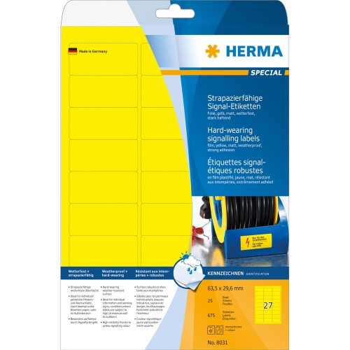 Herma Special 8031 A4 63,5x29,6mm Gul slitstark film 25 ark/fp