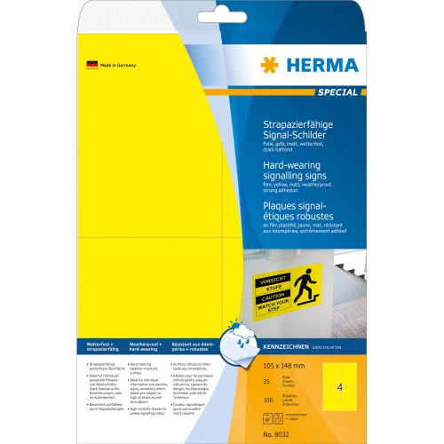 Herma Special 8032 A4 105,0x148,0mm Gul slitstark film 25 ark/fp
