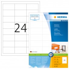 Etiketter Herma 4262 Premium A4 64,6x33,8mm Vit 100 ark/fp (2400 st etiketter)