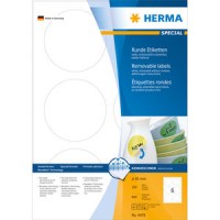 Etiketter Herma Movables 4478 A4 Ø 85mm Rund Vit 100 ark/fp