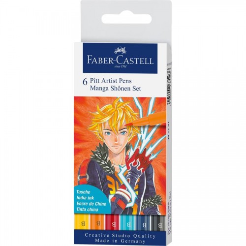 Penselpenna Faber-Castell PITT Artist Pen Brush India ink pen Manga set Shônen, 6 pennor/fp