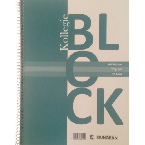 Kollegieblock A4, 70 blad linjerat 1/fp