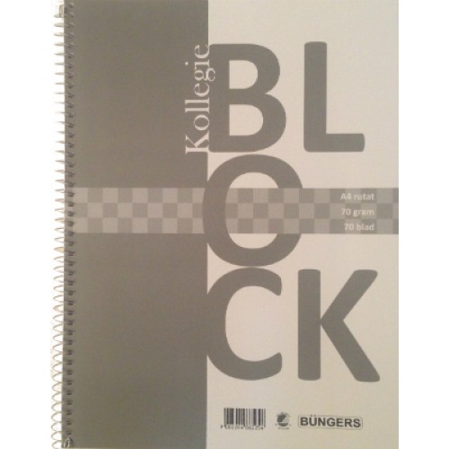 Kollegieblock A4, 70 blad rutat 1/fp Kollegieblock A4, 70 blad rutat 1/fp