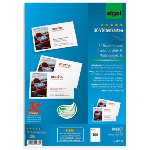 Visitkort Sigel IP526 Foto 210g 85x55mm Raka hörn Glossy 100st
