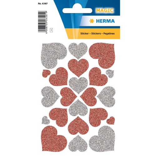 Stickers Herma 6387 Hjärtan med glitter