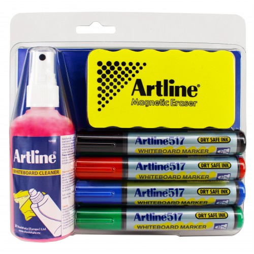 Whiteboardpennor/Rengöringskit Artline EK-517 Rund spets, 4/fp Whiteboardpennor/Rengöringskit Artline EK-517 Rund spets, 4/fp