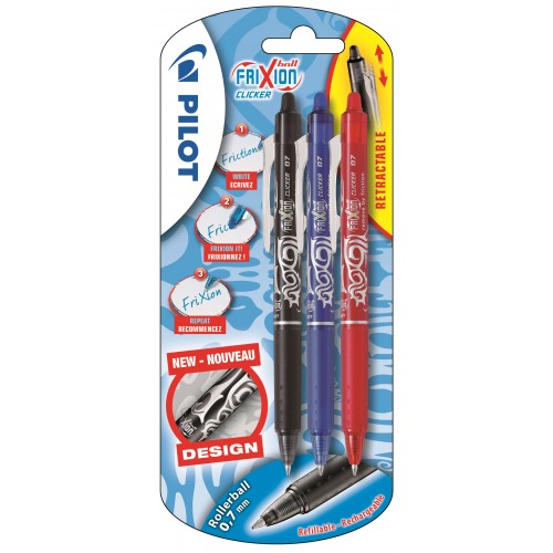 Kulpenna Pilot Frixion Clicker 07 BLRT-FR7 (raderbar), 3 färger