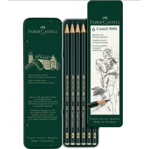 Set blyertspennor Faber-Castell Castell 9000 HB-8B, 6 pennor/fp